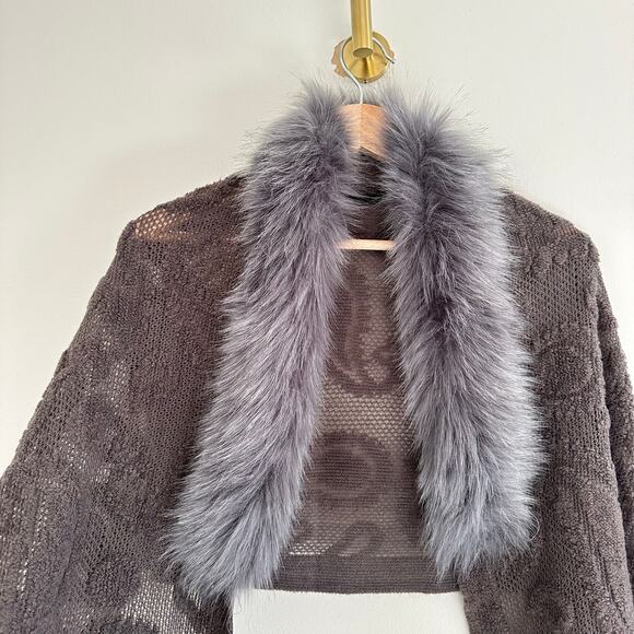 Cashmere Rabbit Fur Neck Warmer Wrap Gray One Size - Picture 7 of 10